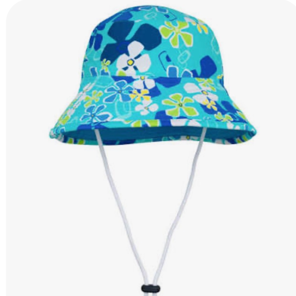 Tuga Girls Floral Blue UPF 50 Sun Bucket Hat with Chin Strap